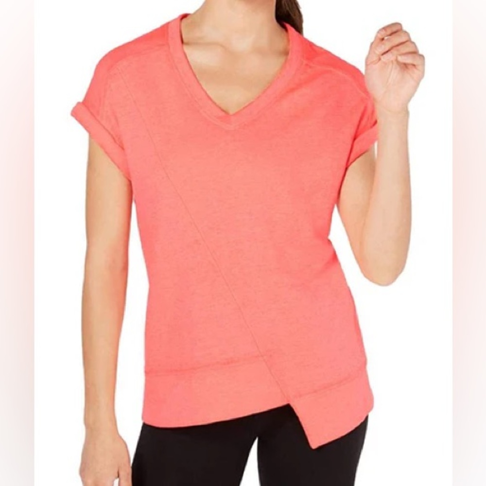 Calvin Klein Performance Asymmetrical Hem Neon Pink V-Neck Activewear Tee Size M